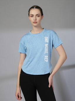 CHKOKKO - Womens Typography Apple Cut Gym T Shirt Quick Dry Breathable Blue