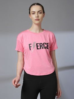 CHKOKKO - Womens Typography Apple Cut Gym T Shirt Quick Dry Breathable Pink
