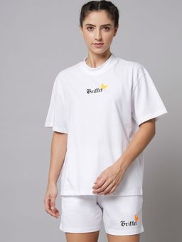 Griffel - Women Butterfly Oversized White T-shirt & Shorts (Set of 2)