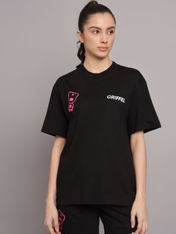 Griffel - Women Printed Oversized Fit Yellow Teddy Black T-shirt
