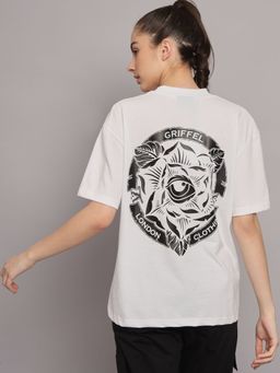 Griffel - Women EYE Drop Shoulder Oversized White T-shirt