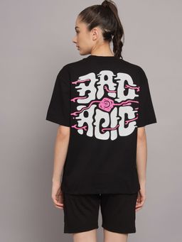 Griffel - Women Bad Acid Drop Shoulder Oversized Black T-shirt