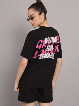 Griffel - Women No Time For Romance Oversized Black T-shirt