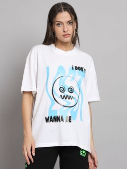 Griffel - Women I DON'T WANNA BE Oversized White T-shirt