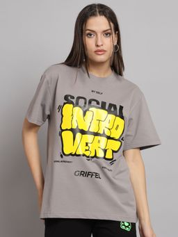 Griffel - Women SOCIAL INTROVERT Oversized Steel Grey T-shirt
