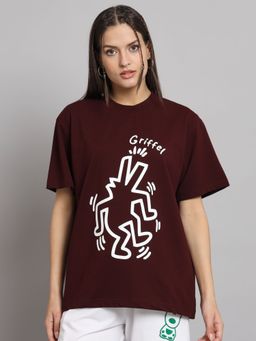 Griffel - Women Crock Oversized Maroon T-shirt