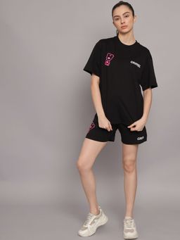 Griffel - Women Printed Loose fit Black T-shirt and Shorts (Set of 2)