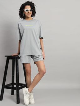 Griffel - Women Basic Logo Steel Grey T-shirt and Shorts (Set of 2)