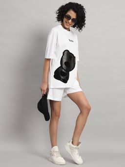 Griffel - Women Blackout Teddy White T-shirt and Shorts (Set of 2)