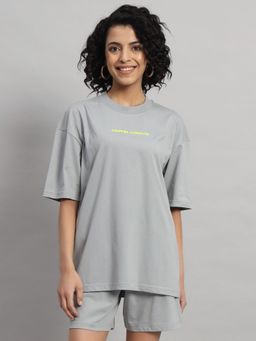 Griffel - Women Basic Logo Oversized Steel Grey T-shirt