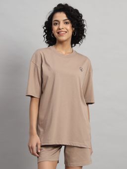 Griffel - Women Teddy Logo Oversized Camel T-shirt