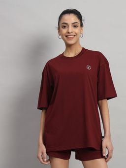 Griffel - Women Teddy Logo Oversized Maroon T-shirt