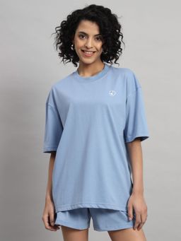 Griffel - Women Teddy Logo Oversized Sky Blue T-shirt