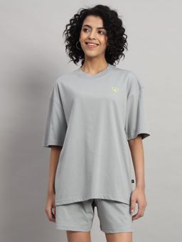 Griffel - Women Teddy Logo Oversized Steel Grey T-shirt