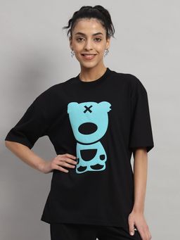 Griffel - Women PUFF TEDDY Oversized Black and Ferozi T-shirt