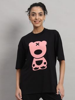 Griffel - Women PUFF TEDDY Oversized Black and Pink T-shirt