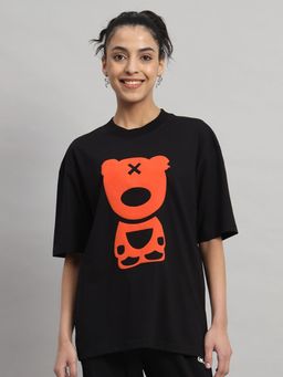 Griffel - Women PUFF TEDDY Oversized Black and Orange T-shirt