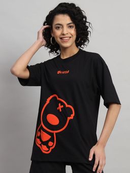 Griffel - Women Blackout Teddy Oversized Black and orange T-shirt