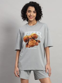 Griffel - Women upside down bear Oversized Steel Grey T-shirt