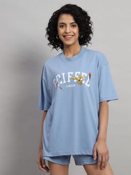 Griffel - Women Birds Oversized Sky Blue T-shirt