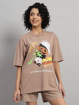 Griffel - Women Burger Oversized Camel T-shirt