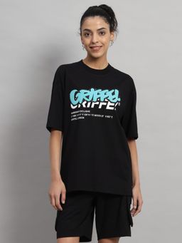 Griffel - Women PUFF LOGO Oversized Black T-shirt