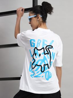 Griffel - Women Cat Oversized White T-shirt