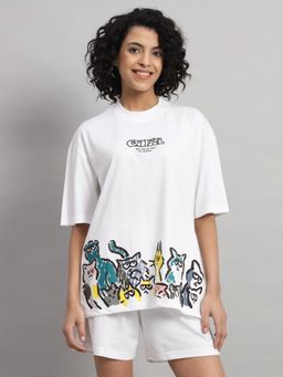 Griffel - Women Emoji Cats Oversized White T-shirt