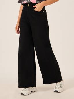 Styli - Women Black Solid Denim High-Waist Wide Leg Jeans