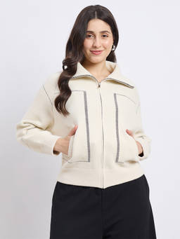 Madame - Beige Polo Zipper Jacket