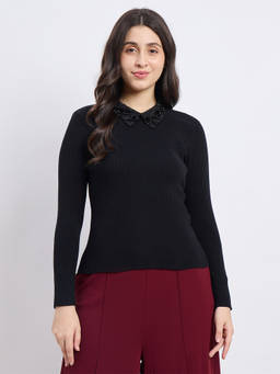 Madame - Designer Collar Black Sweater