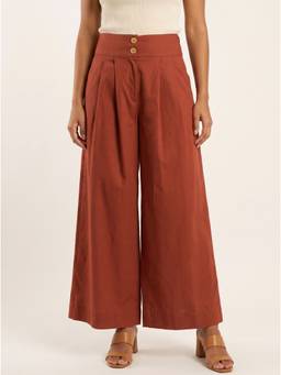 Moomaya - Women's Rust Wide Leg Cotton Trouser