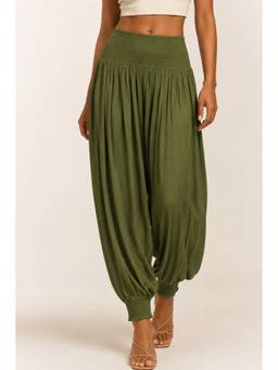 Moomaya - Women's Olive High Waist Harem Pants