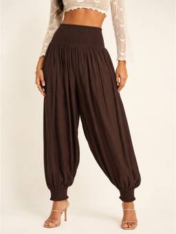 Moomaya - Women's Brown High Waist Harem Pants