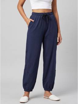 Moomaya - Women Navy Blue High Waist Joggers