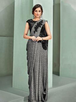 Odette - Grey Lycra Designer Saree with Unstitched Blouse