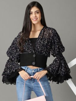 SHOWOFFFF - Womens Printed Navy Blue Regular Top (Set of 2)