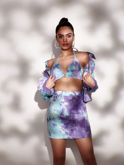 The Clothing Factory - Blue & Purple Tie Dye Twill Bralette Crop Top