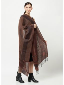 La Vastraa - Womens Brown Block Silk Wool Scarf