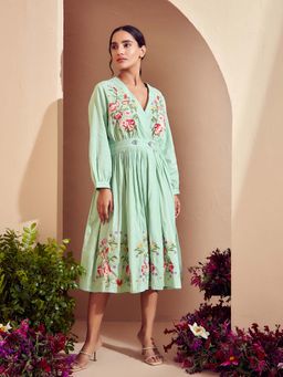 BOHO-CHIC By Sukriti Jain - Mint Green Floral Abundance Midi Dress
