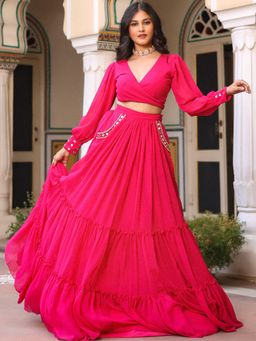 Lavanya The Label - Pink Ruffle Lehenga (Set of 2)