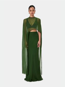 BEYOND - Green Embellished Overlay Cape Top