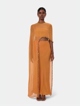 BEYOND - Orange Embellished Overlay Cape Top