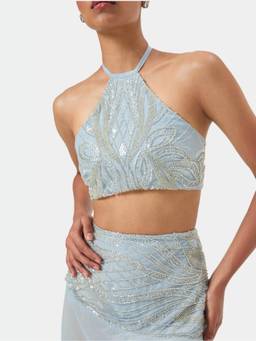 BEYOND - Blue Embellished Halter Top