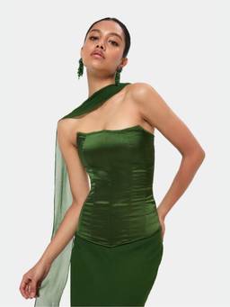 BEYOND - Green Satin Stretch Corset Top