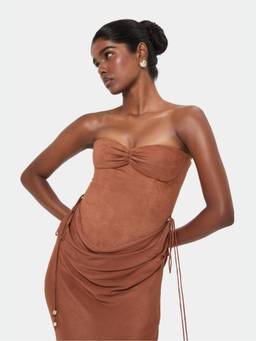 BEYOND - Rust Suede Stretch Corset Top with Bolero