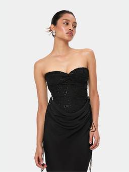 BEYOND - Black Embellished Stretch Corset Top with Bolero