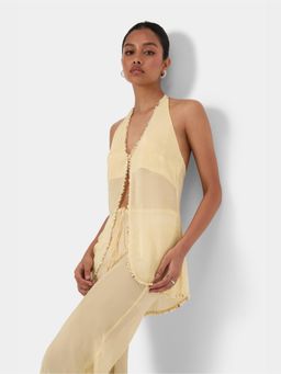 BEYOND - Yellow Shell Trim Halter Top