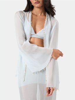 BEYOND - Blue Shell Trim Blouse