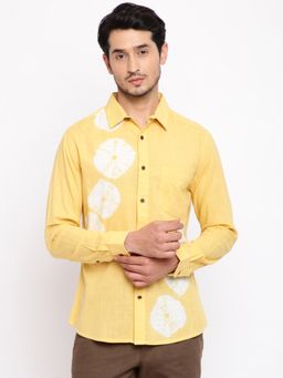 Fabindia - Cotton Self Design Yellow Spread Collar Shirt